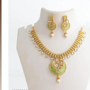 Golden necklace and earrings artificial jewellery set