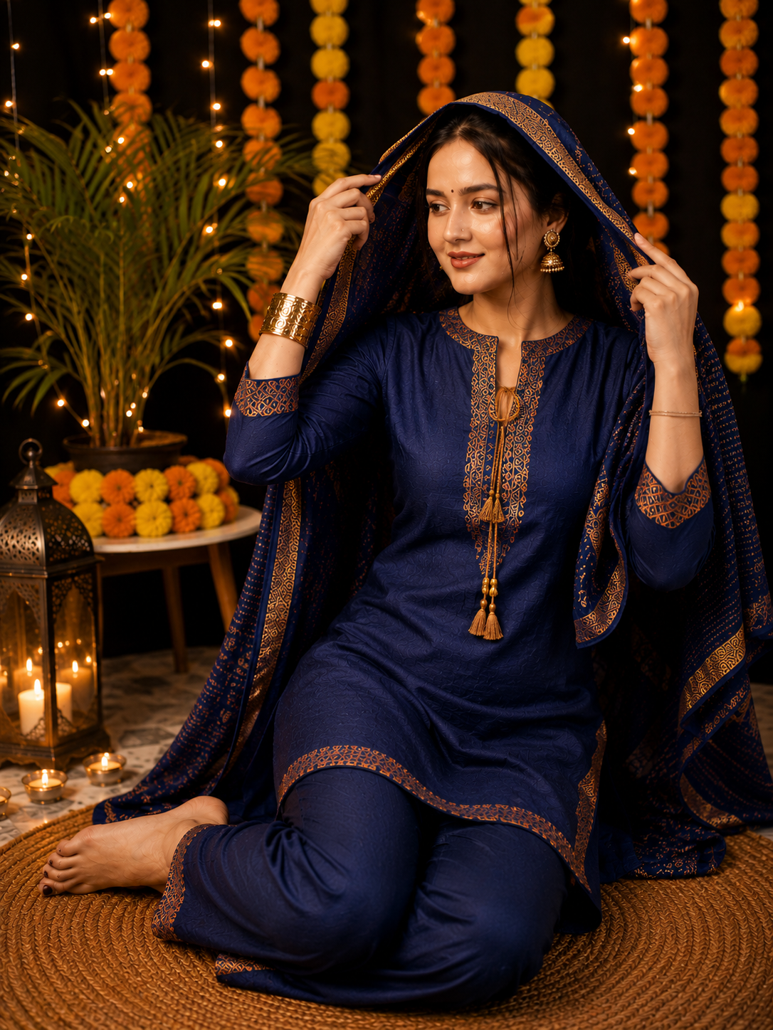 Premium Cotton Kurti Pant Dupatta Set Festive Wear Collection for Girls & women - Image 4