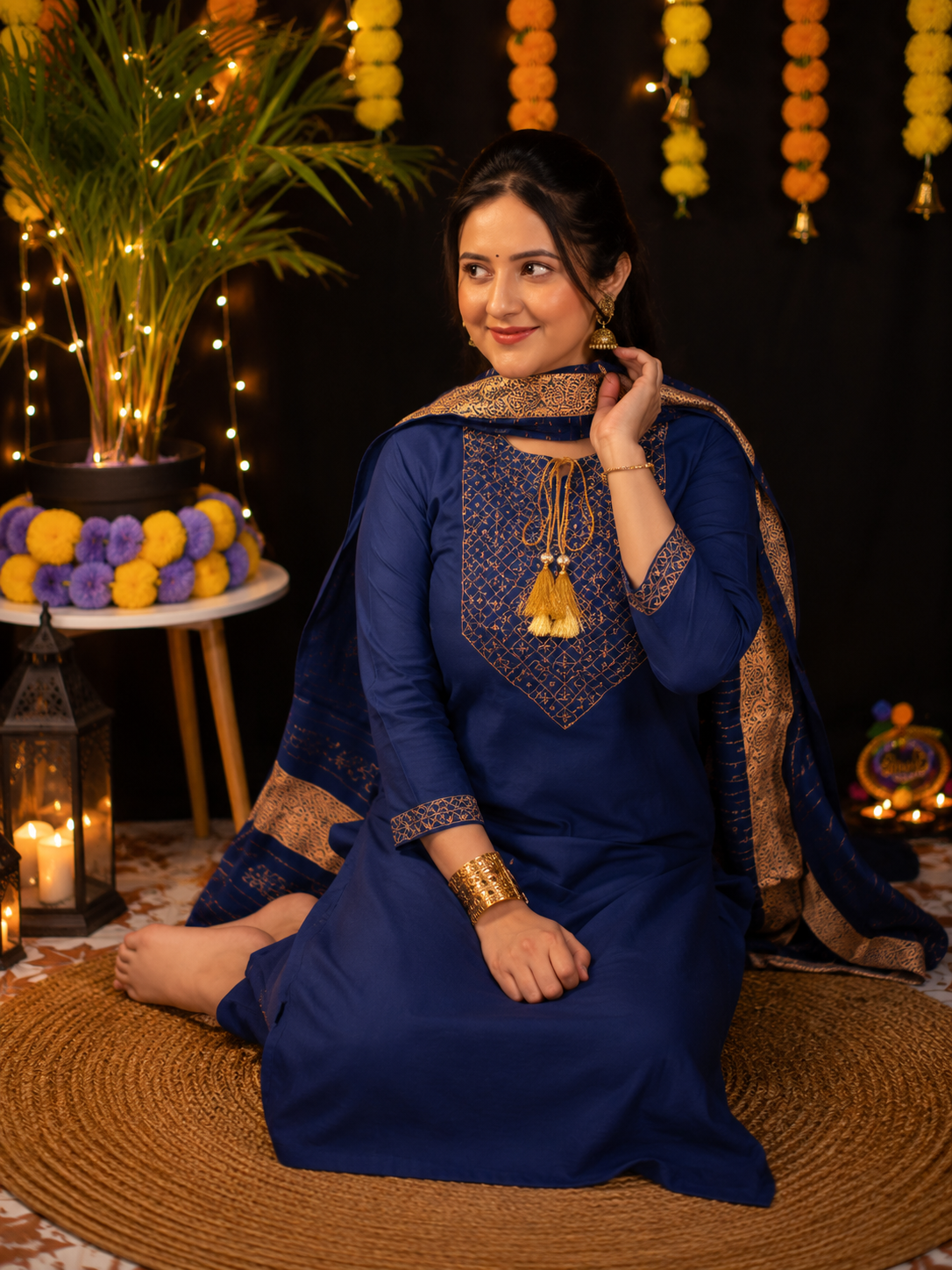 Premium Cotton Kurti Pant Dupatta Set Festive Wear Collection for Girls & women - Image 3