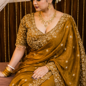 Luxury Golden Embroidered Saree for Women