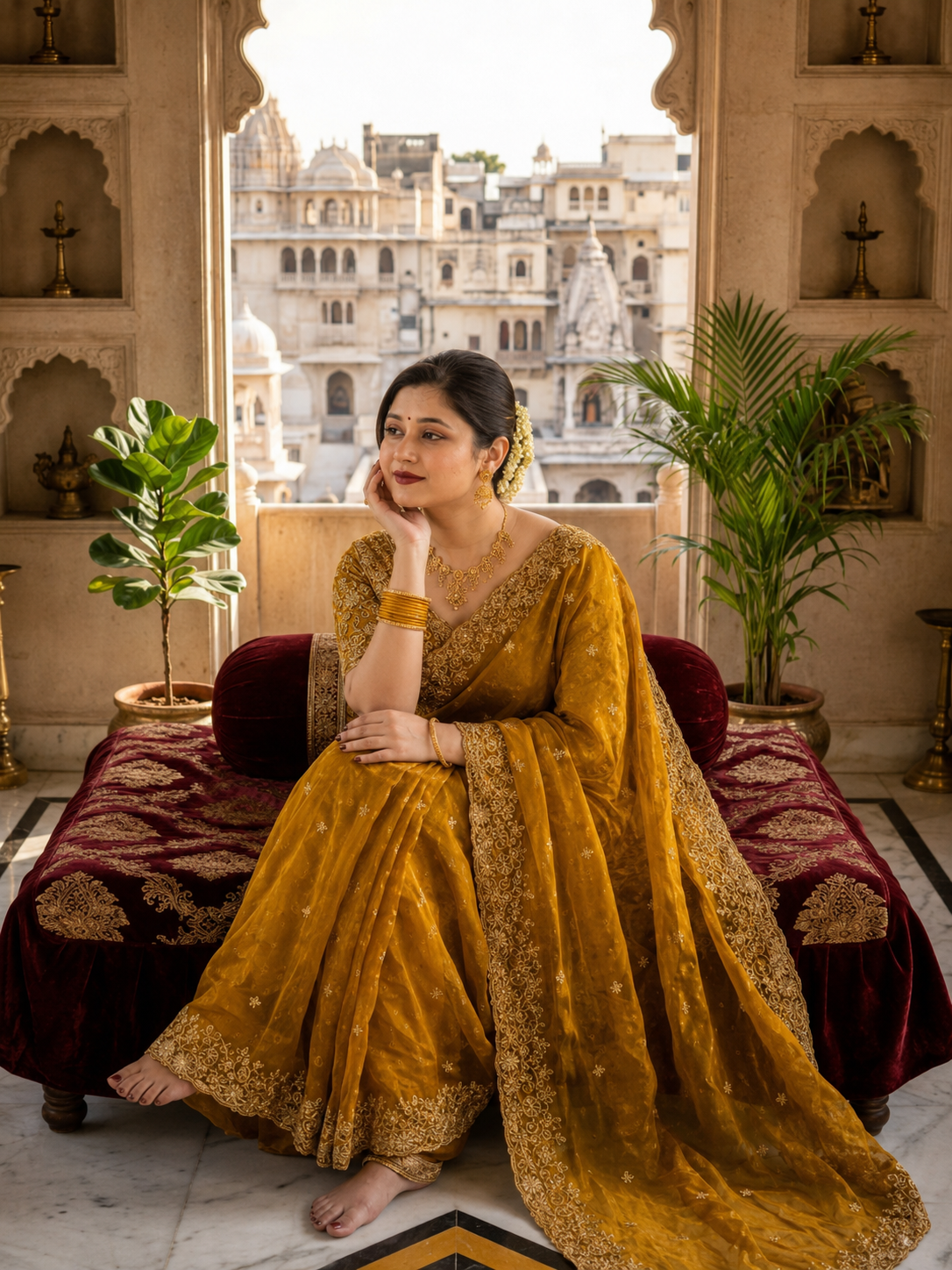 Luxury Golden Embroidered Saree for Women - Image 2