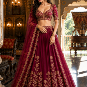 Premium Royal Wine Embroidered Lehenga Choli Set with Dupatta | Bridal, Wedding & Festive Wear