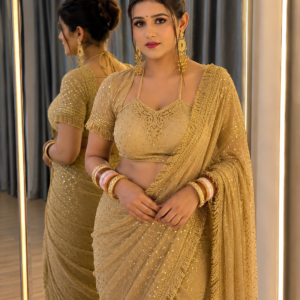 Stylish Golden Sequin Saree for Women