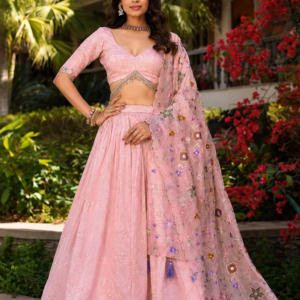 Bridal Style Pink Floral Embroidered Lehenga Choli