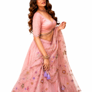 Bridal Style Pink Floral Embroidered Lehenga Choli