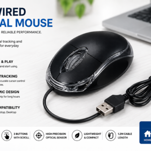 USB Wired Optical Mouse – Ergonomic 3-Button Computer Mouse for Laptop & Desktop