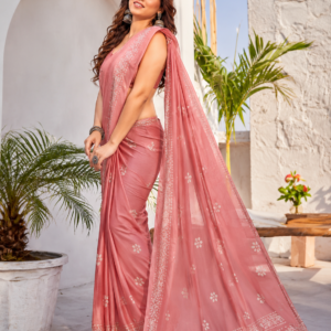Stylish Dusty Pink Chiffon Saree with Matching Blouse Piece