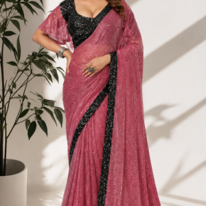 Glamorous Party Wear Pink Lycra Saree for Women
