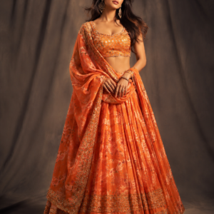Premium Orange Embroidered Lehenga Choli with Dupatta for Women