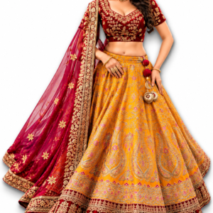 Maroon Velvet Embroidered Lehenga Choli for Women