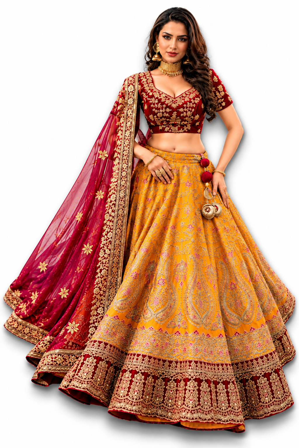 Maroon Velvet Embroidered Lehenga Choli for Women 1 Maroon Velvet Embroidered Lehenga Choli for Women