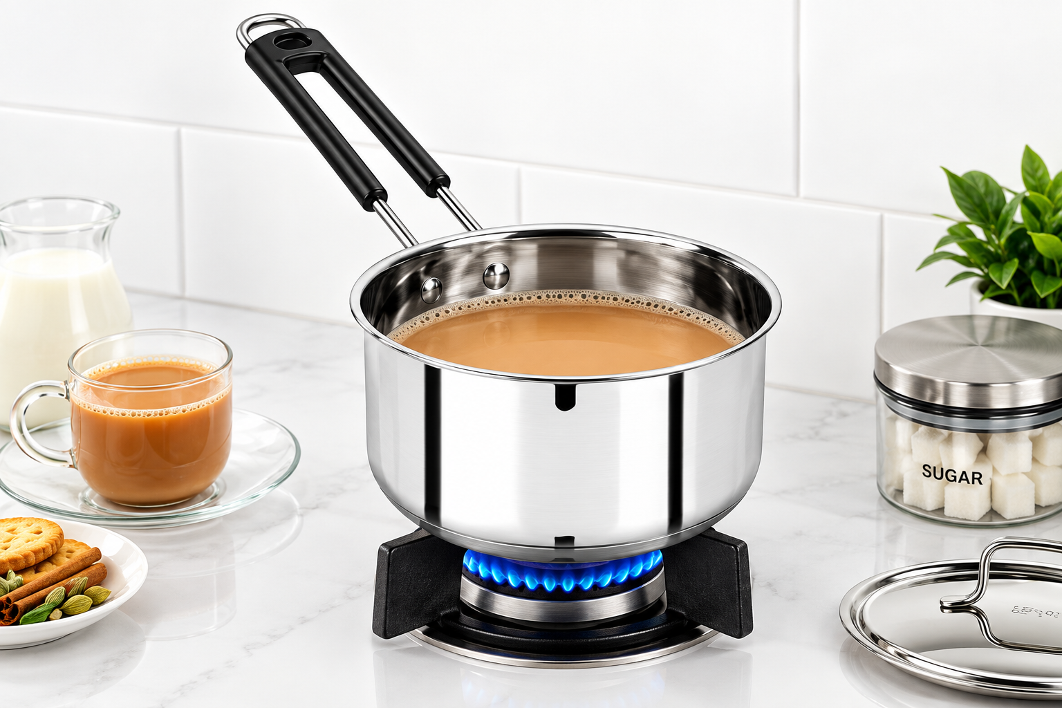 Stainless Steel Sauce Pan with Tea Strainer | Multipurpose Kitchen Cooking Pot 1 Stainless Steel Sauce Pan with Tea Strainer | Multipurpose Kitchen Cooking Pot