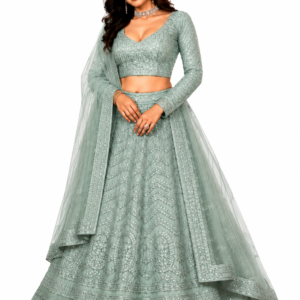 Women’s Premium Mint Green Embroidered Lehenga Choli Set with Designer Dupatta