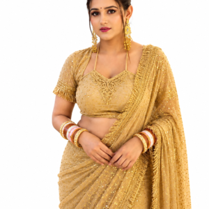 Stylish Golden Sequin Saree for Women