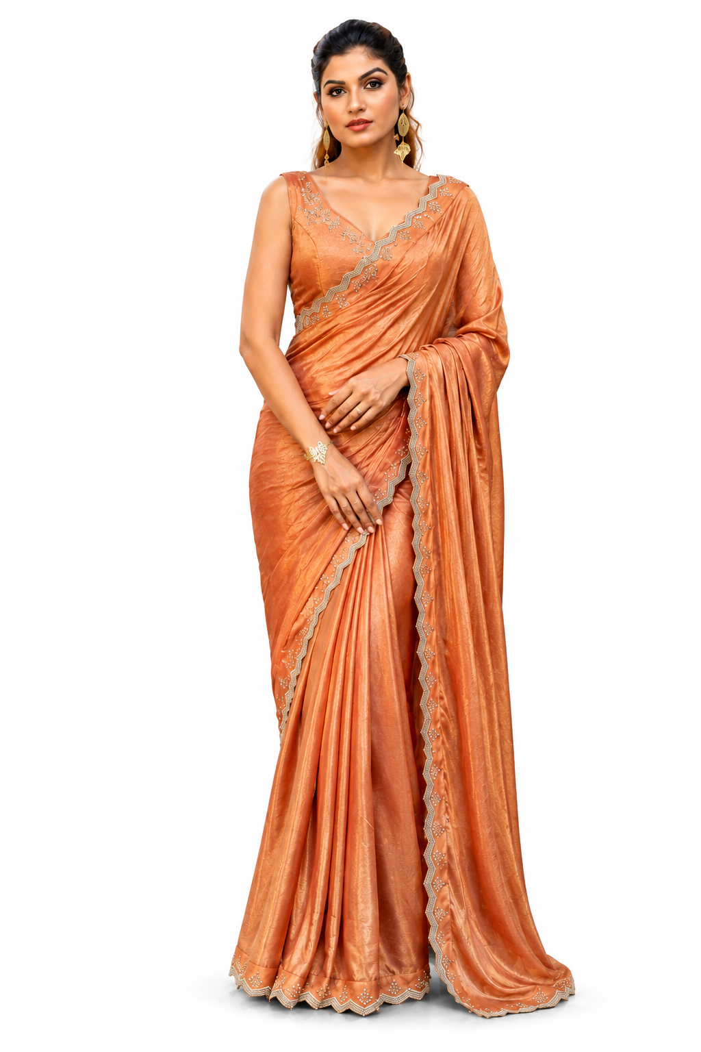 Women's Peach Designer Saree – Wedding & Party Wear Collection 1 Women’s Peach Designer Saree – Wedding &