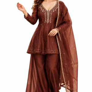 Royal Maroon Sharara Suit With Dupatta –