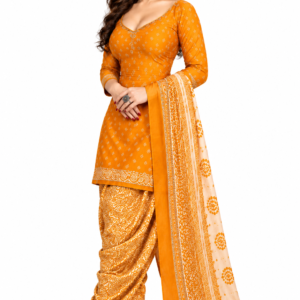 Premium Orange Crepe Printed Punjabi Patiala Suit