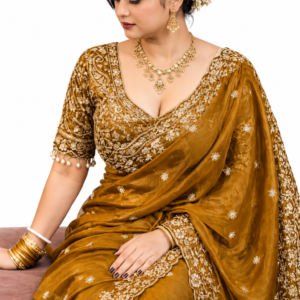 Luxury Golden Embroidered Saree for Women