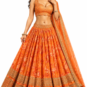 Premium Orange Embroidered Lehenga Choli with Dupatta for Women